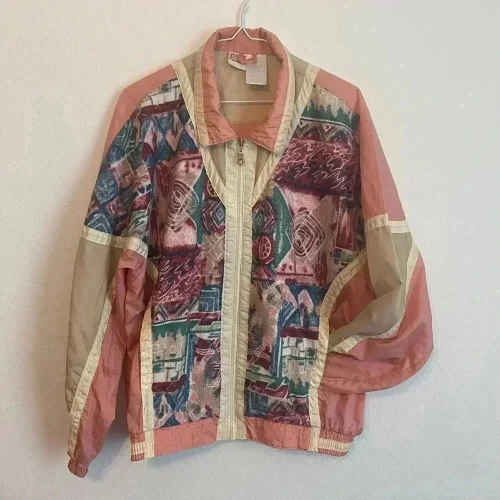 Vintage 80's Athletic Works Aztek Windbreaker Trasher Sportswear Pink